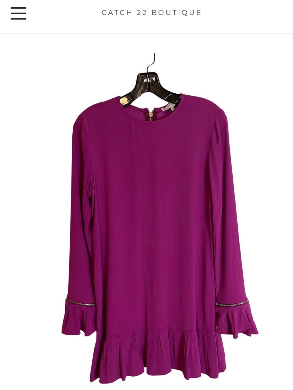 ALEXIS Magenta Zipper Ruffle Sleeve Mini Shift Dress SZ M